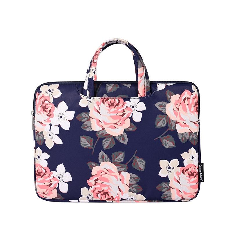 13 Inch Laptop Case Bag With White Rose Pattern And Handle - Grey