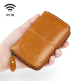 Leather Rfid Zipper Card Holder With Change Pocket