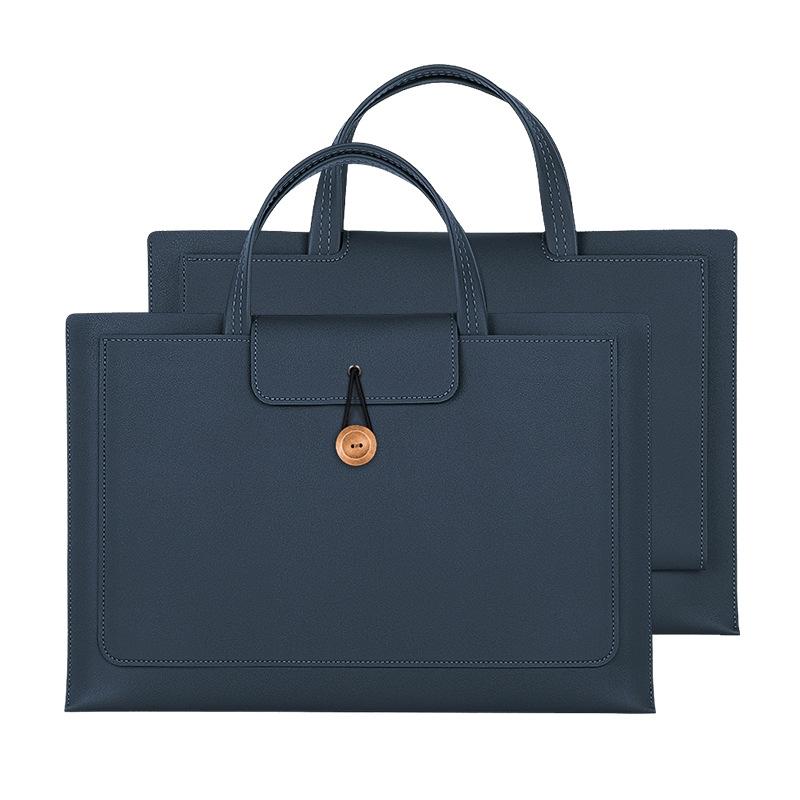 Waterproof Elastic Button Laptop Handbag - Pu Material - Navy - 13.3/14 Inch