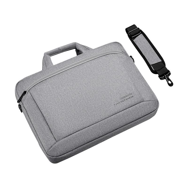 Portable 15 Inch Laptop Leather Handbag For Business Briefcase - Light Grey