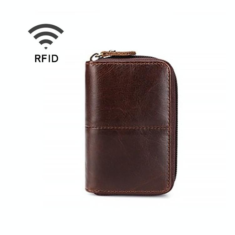 Leather Rfid Zipper Card Holder With Change Pocket