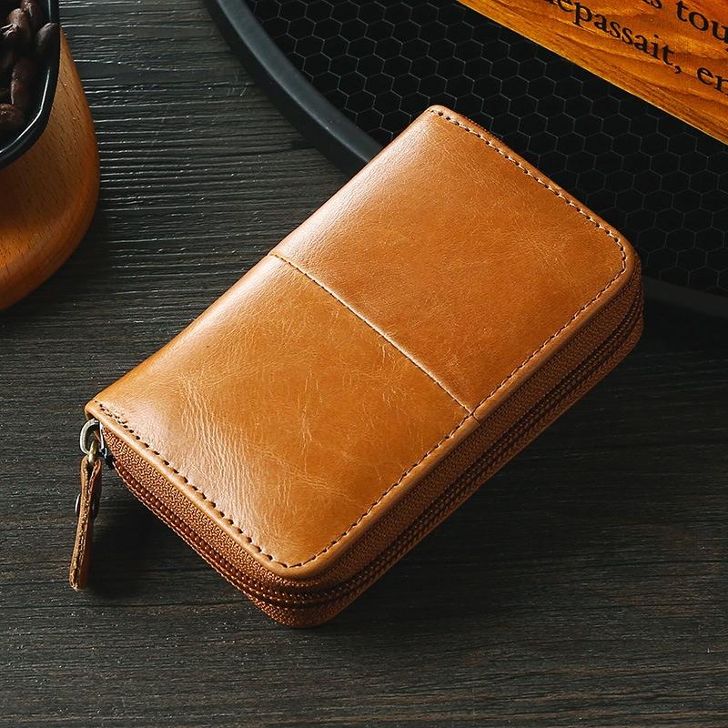 Leather Rfid Zipper Card Holder With Change Pocket