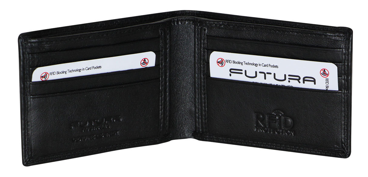 Futura Men's Black RFID Slim Genuine Leather Wallet with Gift Box