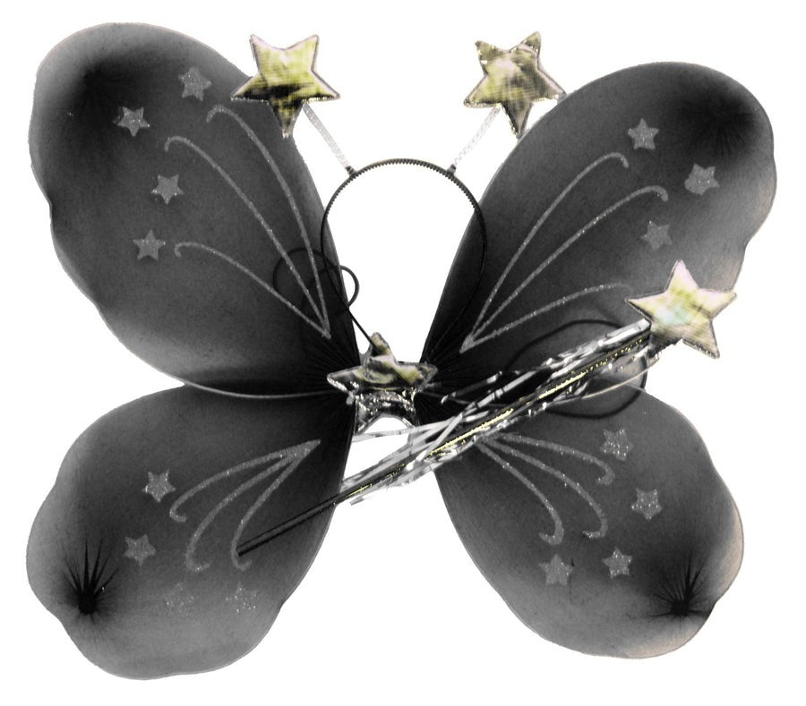 Girls Kids Angel Fairy Butterfly Wing Fancy Princess Costume Party Prop - Black