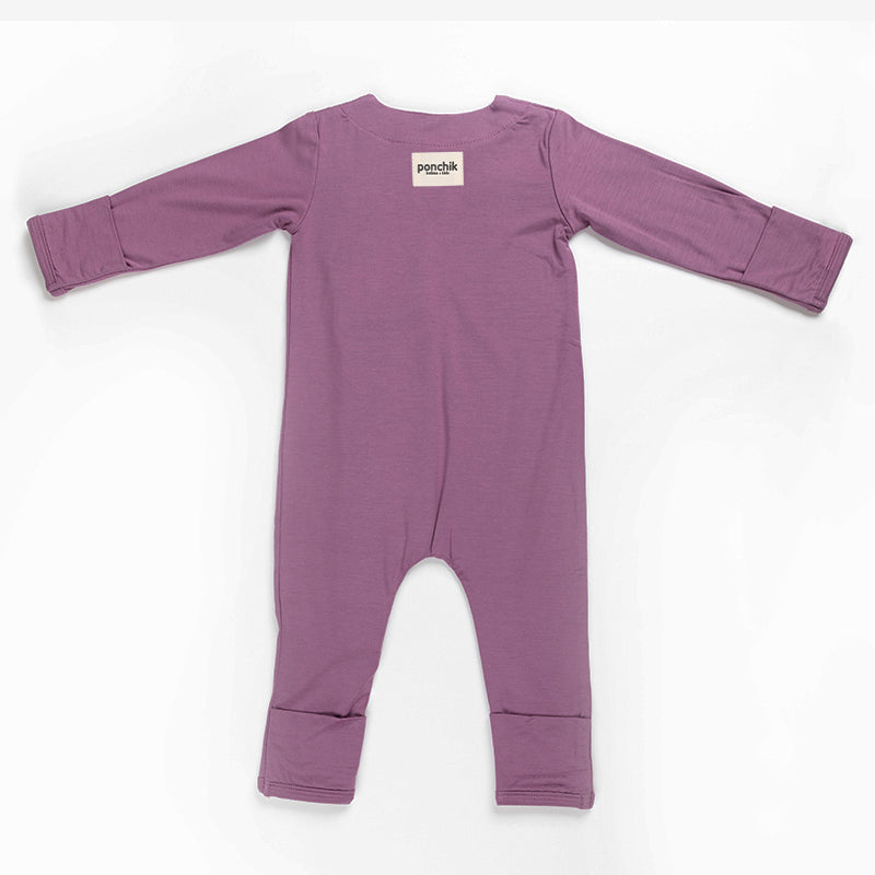 Ponchik Babies + Kids - Magnetic Bamboo Body Suit Onesie - Plum - 12-18m