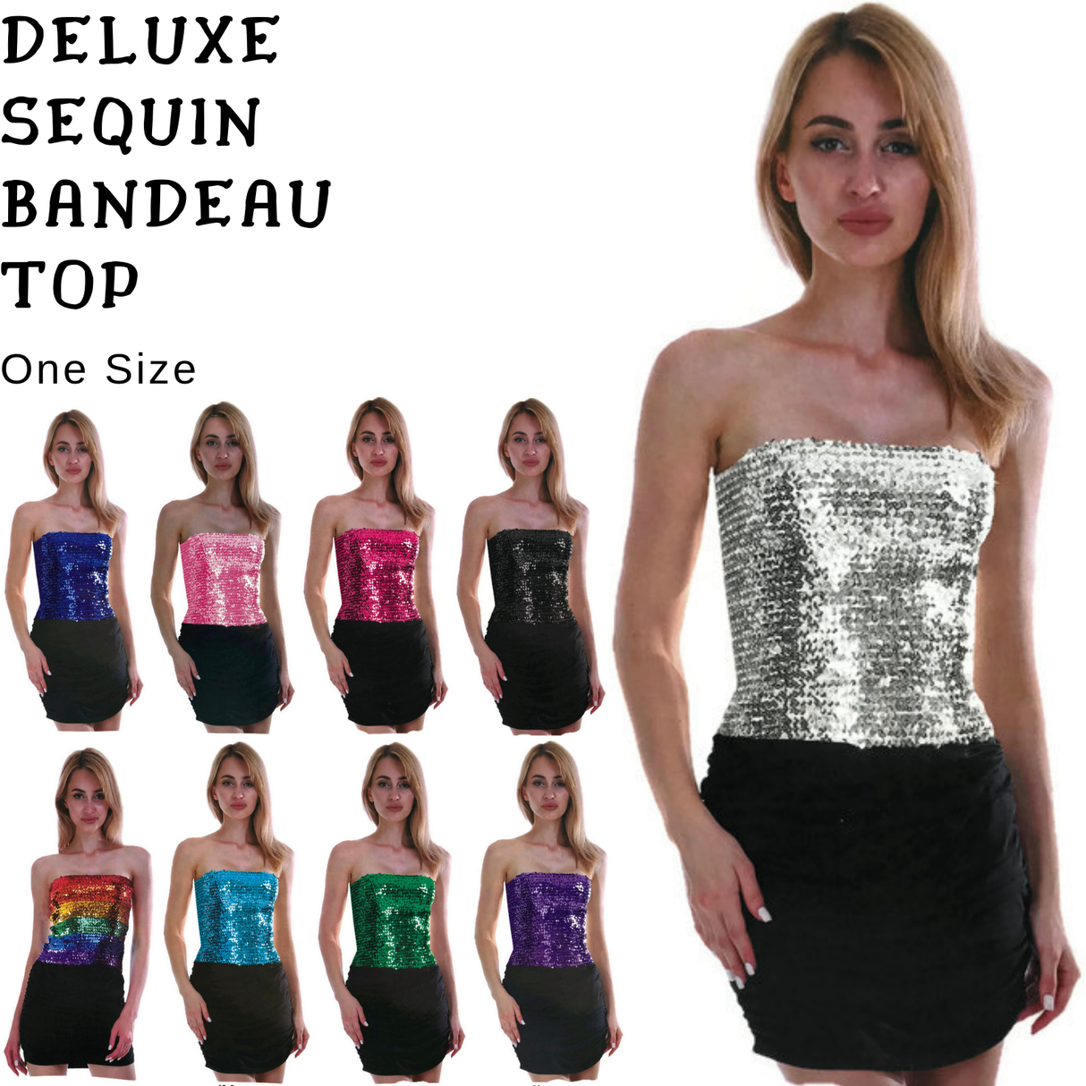 Womens Sparkling Sequin Tube Bandeau Crop Top - Black Party Wear