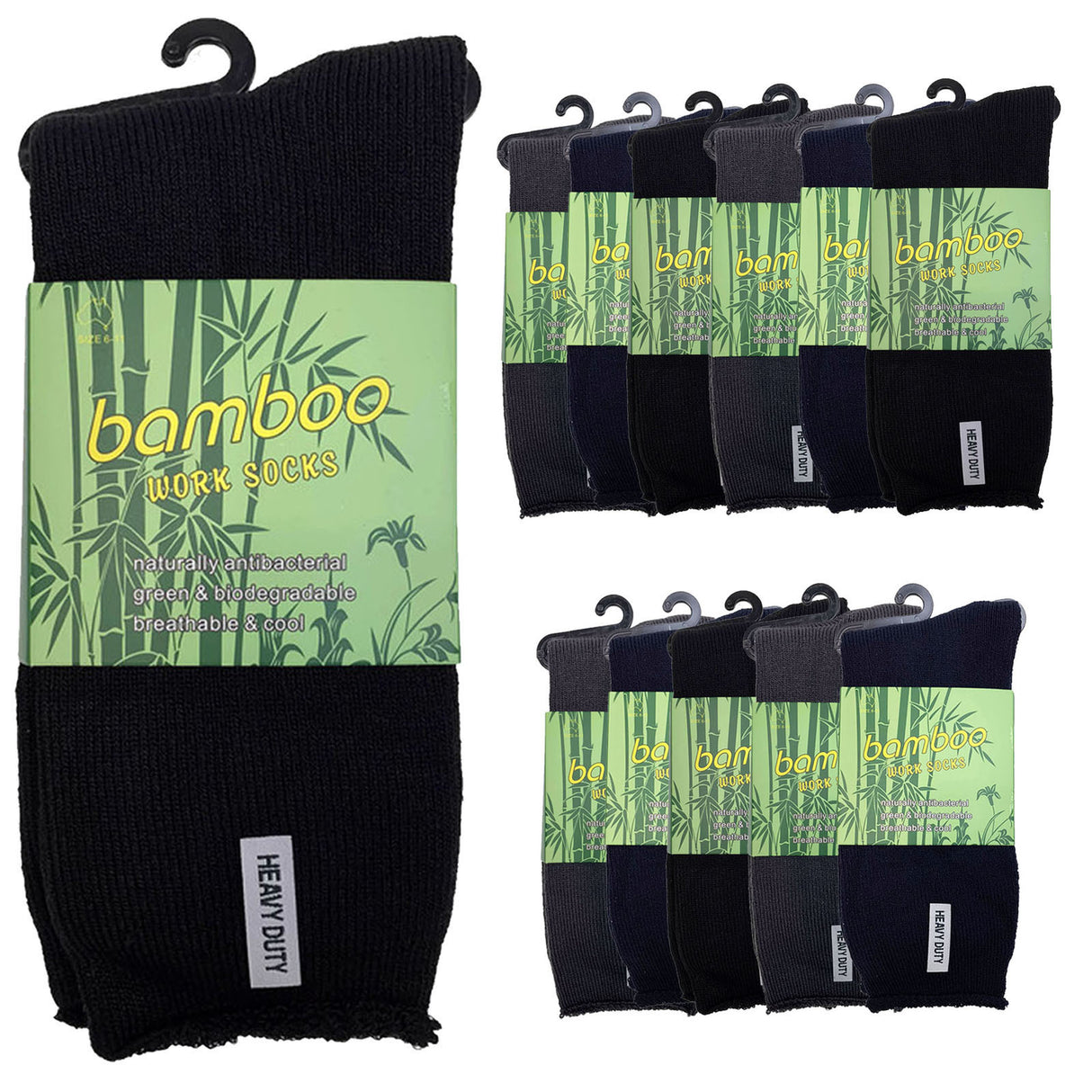 12 Pairs PREMIUM BAMBOO SOCKS Mens Heavy Duty Thick Work Socks Cushion BULK  - Assorted Colour Pack - 6-11