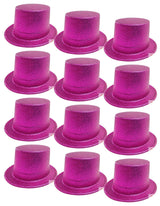 Bulk Pack of 12 Hot Pink Glitter Top Hats for Fun Dress-Up Parties