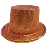 Bulk Set of 12 Sparkling Orange Glitter Top Hats for Fancy Dress Parties