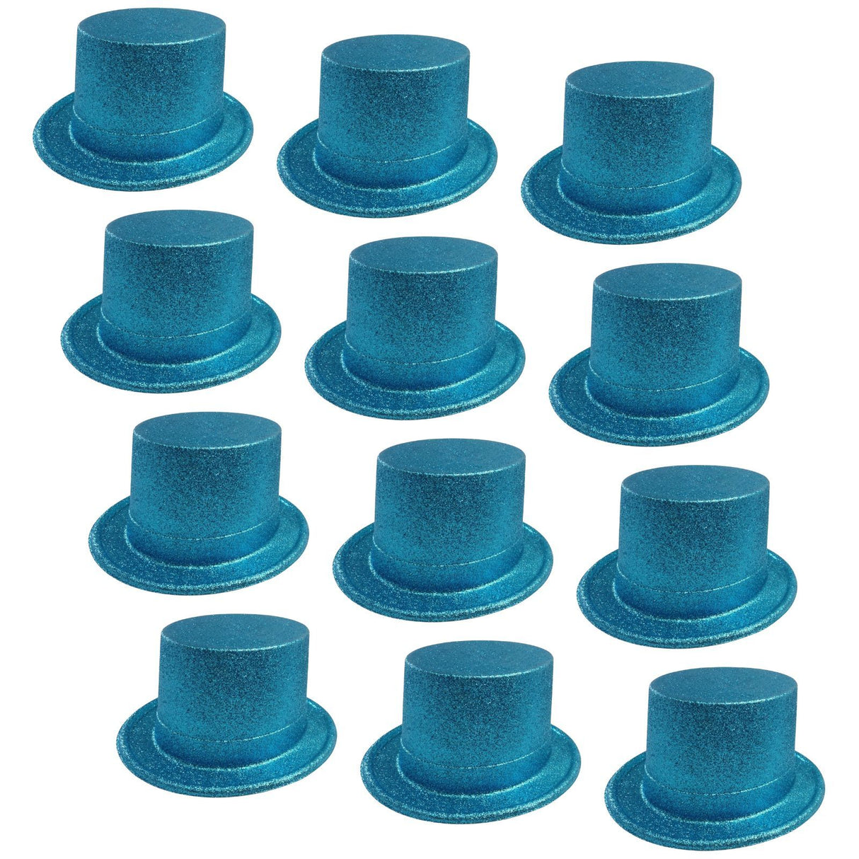 Bulk Set of 12 Sky Blue Glitter Top Hats - Fancy Party Costume Accessory