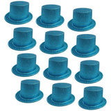 Bulk Set of 12 Sky Blue Glitter Top Hats - Fancy Party Costume Accessory - Front View