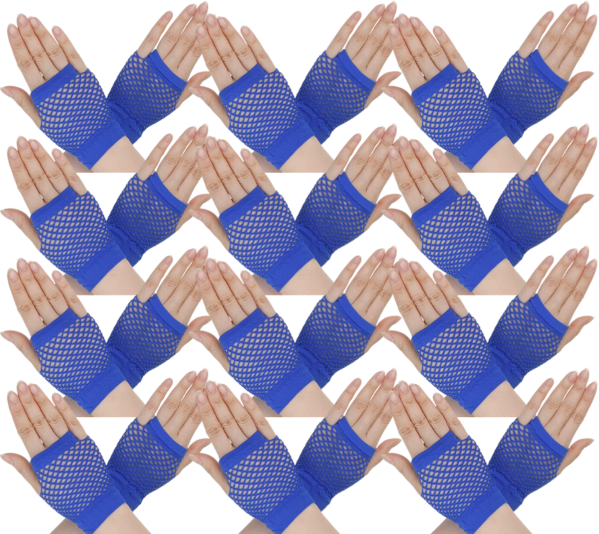 12 Pack Fingerless Fishnet Gloves - Retro Wrist-Length Dance Accessories - Blue