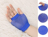 12 Pack Fingerless Fishnet Gloves - Retro Wrist-Length Dance Accessories - Blue