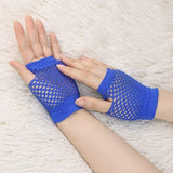 12 Pack Fingerless Fishnet Gloves - Retro Wrist-Length Dance Accessories - Blue