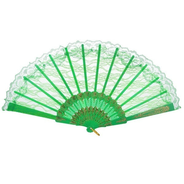 Chic Green Lace Handheld Fan for Weddings and Spanish Attire