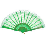 Chic Green Lace Handheld Fan for Weddings and Spanish Attire - Front View