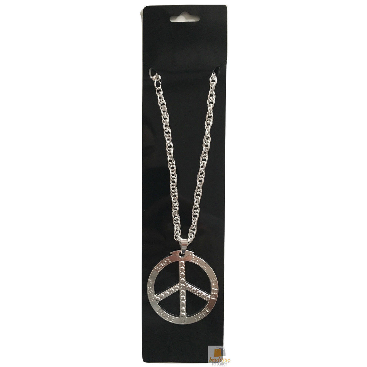 Vintage 70s Peace Symbol Silver Pendant Necklace - Hippie Chain Jewelry for Themed Events