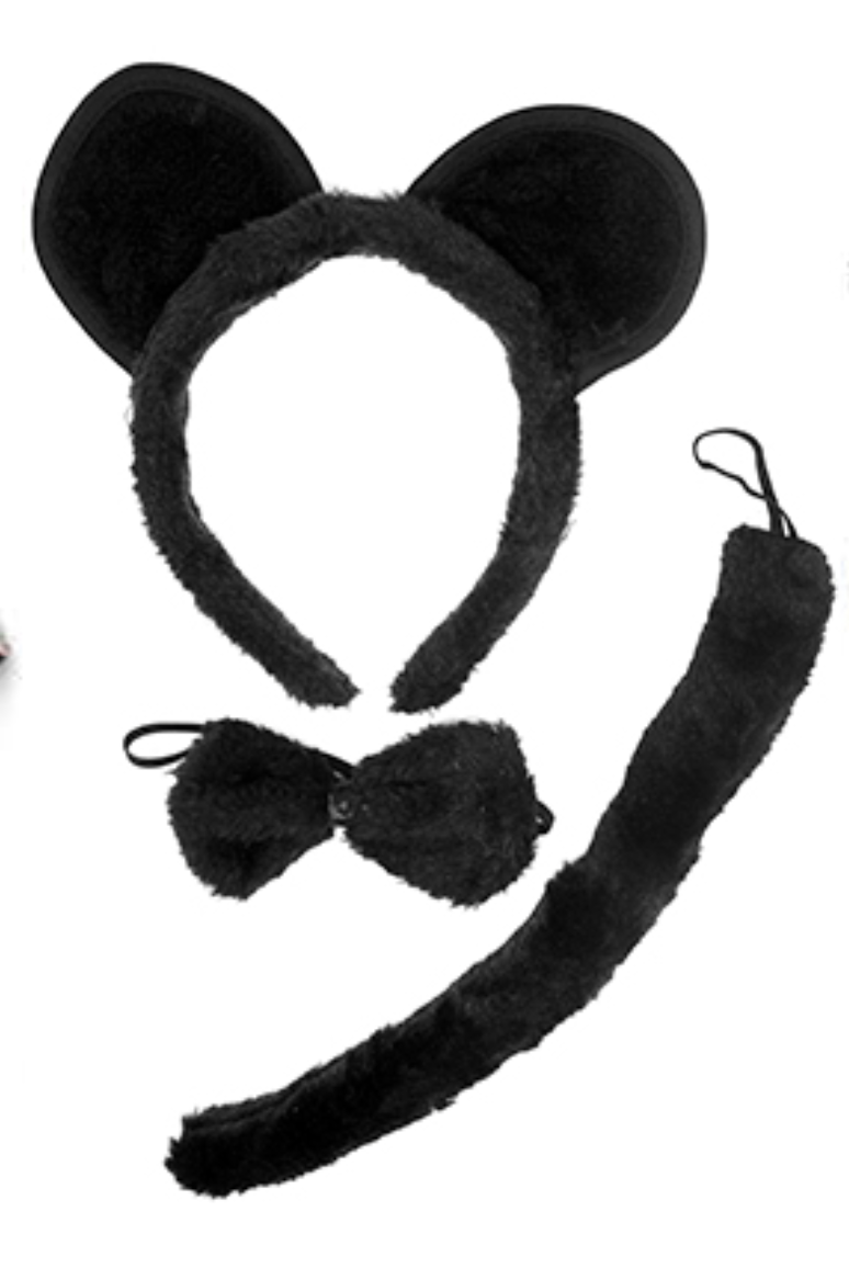 Adorable Black Bear and Mouse Costume Headband Set with Bow and Tail for Halloween Celebrations