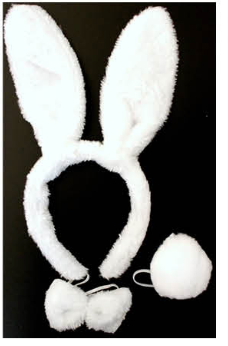 Adorable White Bunny Ear Headband with Bow and Tail for Halloween Costume Party