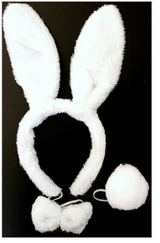 Adorable White Bunny Ear Headband with Bow and Tail for Halloween Costume Party