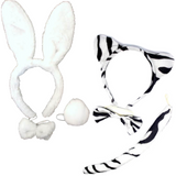 Adorable 2pc Animal Headband Set with Bow and Tail - Rabbit & Zebra Ears for Halloween Fun