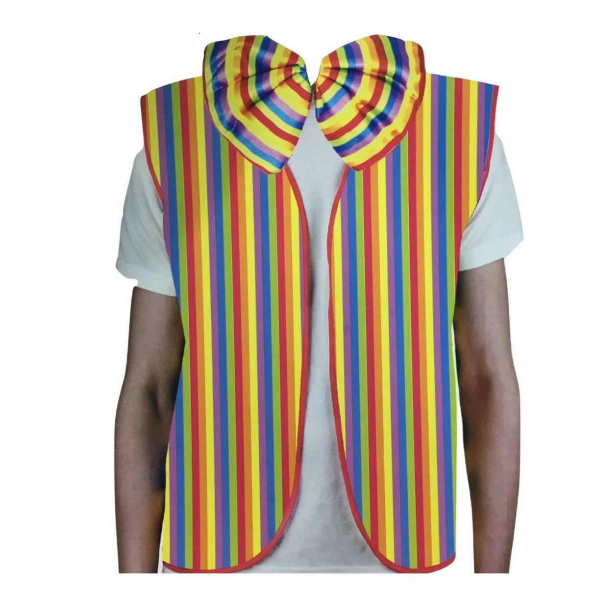 Vibrant Yellow Rainbow Vest & Bow Tie Costume Set for Clown Parties