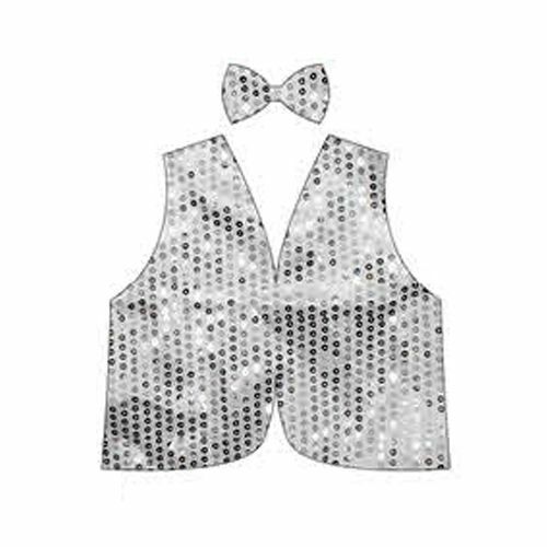 Children's Silver Sequin Bow Tie & Vest Costume for 80s-Themed Dress Up Parties