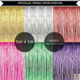 Tinsel Curtain Foil Metallic Fringe Backdrop Party Door Decorations - (200cm x 100cm) - Green