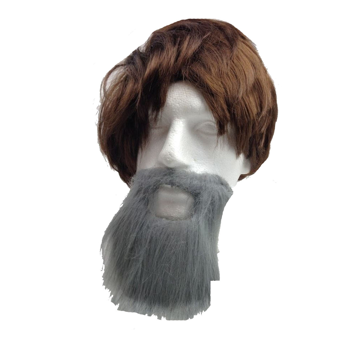 Faux Grey Moustache and Party Beard for Halloween Costume - Adjustable Fancy Dress Facial Hair