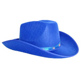 Blue Felt Cowboy Hat with Australian Flag Ribbon - Festival Costume Accessory - Front View