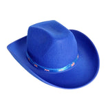 Blue Felt Cowboy Hat with Australian Flag Ribbon - Festival Costume Accessory - Side View