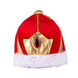 Regal Crown Costume Hat for Halloween - Soft Gold and Red King’s Cap Accessory