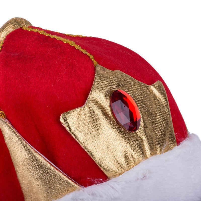 Regal Crown Costume Hat for Halloween - Soft Gold and Red King’s Cap Accessory