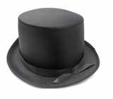 Elegant Satin Top Hat for Costume Parties - Black Trilby Fedora, One Size Fits Most - Front View