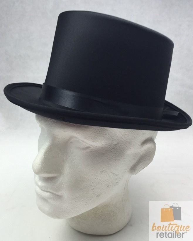 Elegant Satin Top Hat for Costume Parties - Black Trilby Fedora, One Size Fits Most