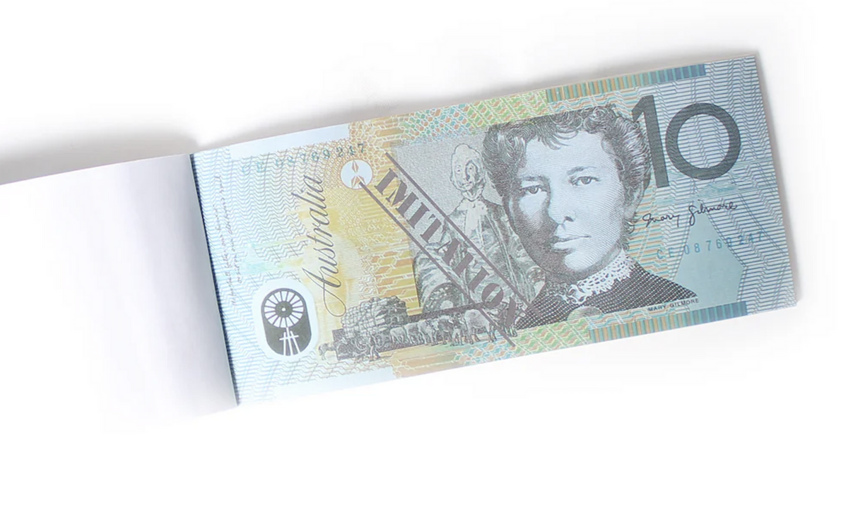 Fun $10 Australian Money Note Notepad - 50 Realistic Sheets for Creative Use