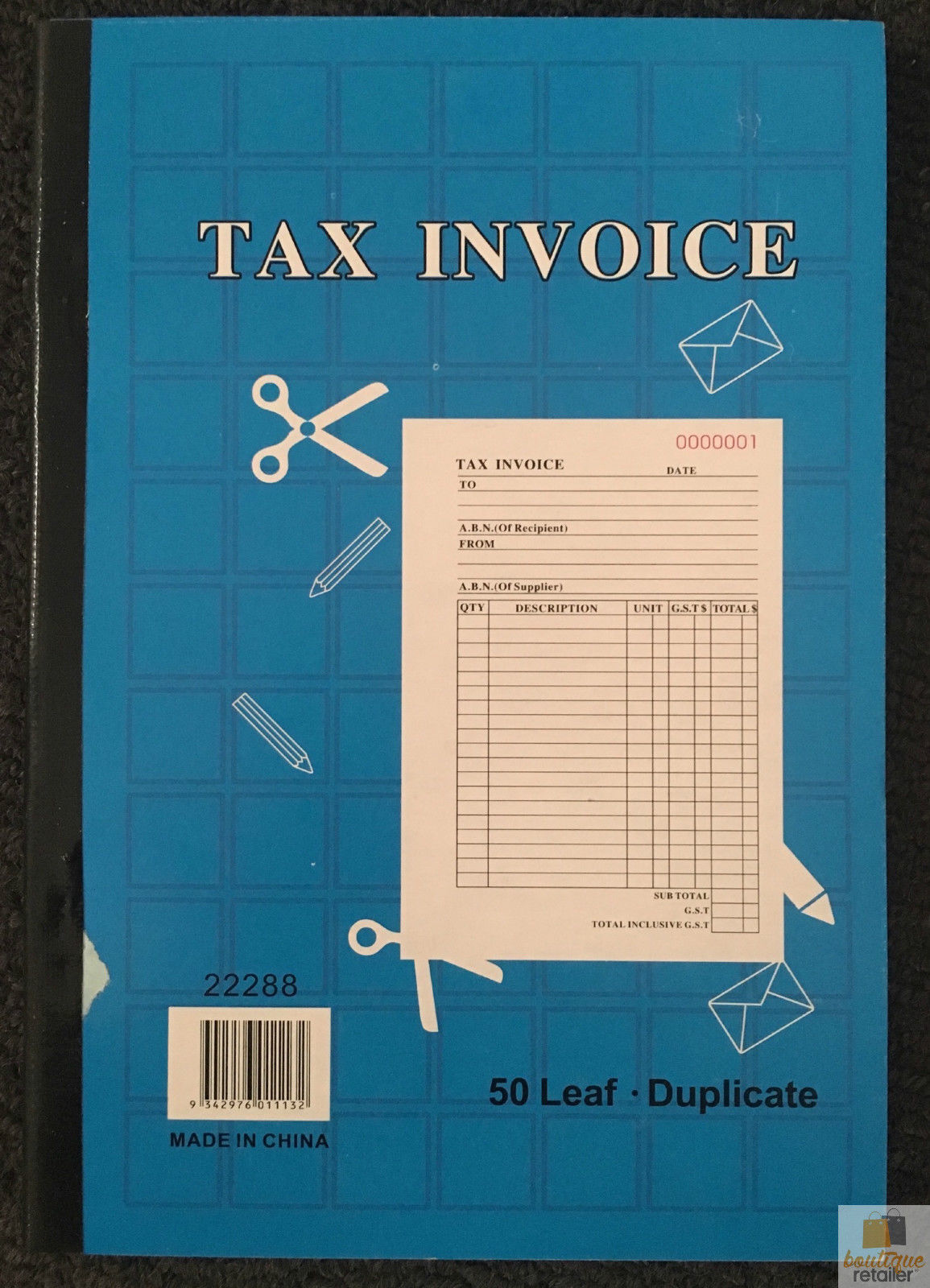 Carbonless Tax Invoice Book - 50 Pages, Australian Standards Compliant