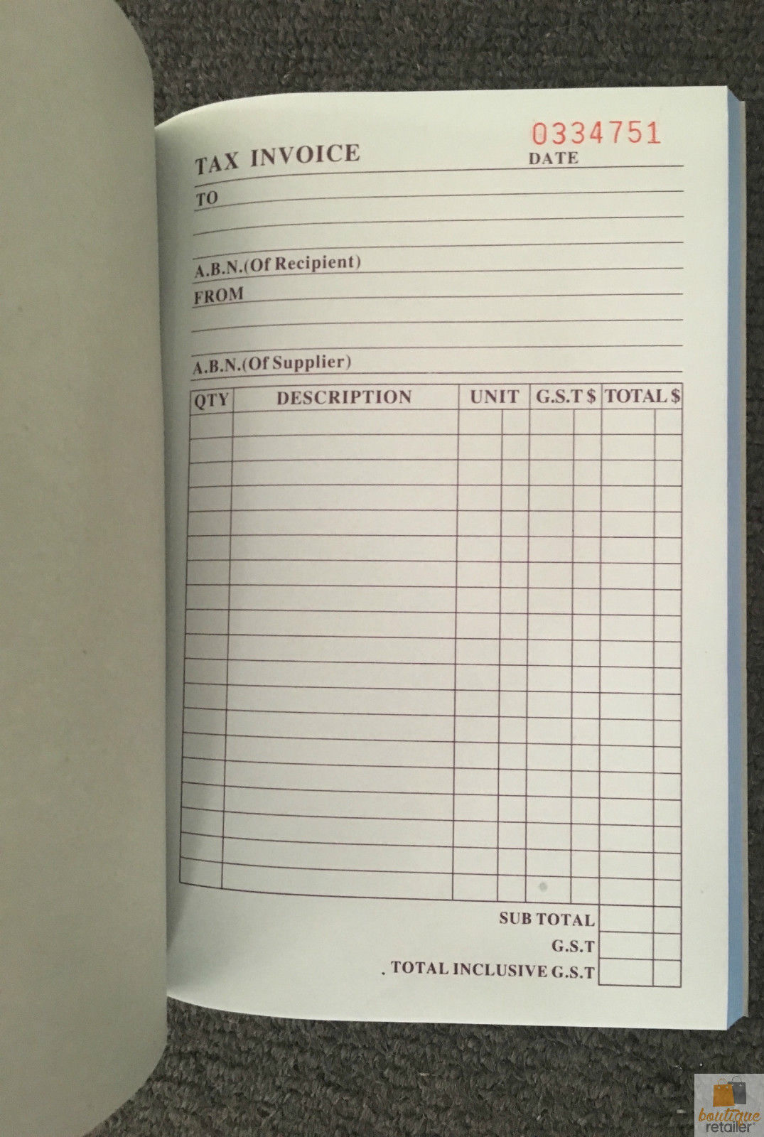 Carbonless Tax Invoice Book - 50 Pages, Australian Standards Compliant