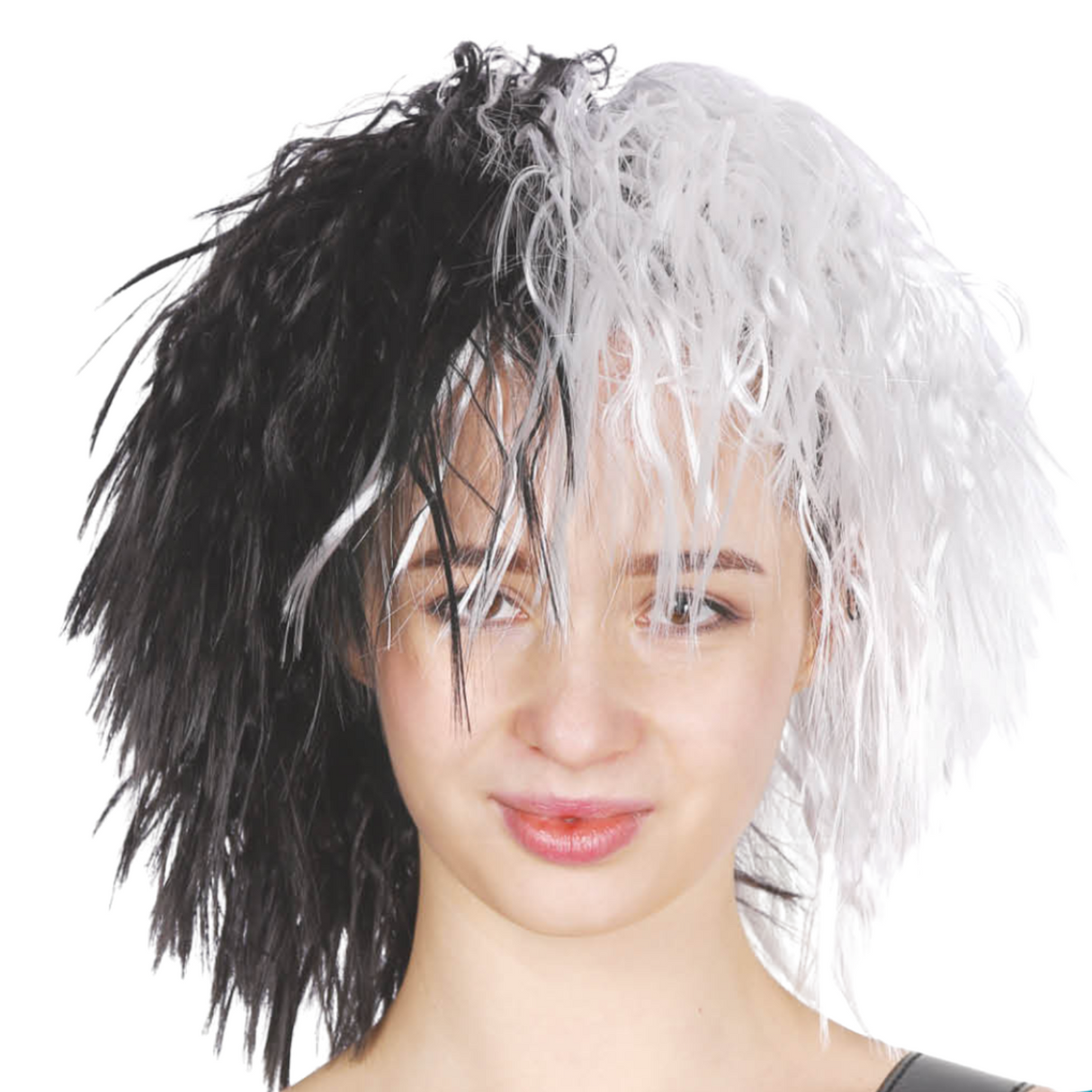 Dalmatian Villain Messy Curly Wig - Evil Lady Costume Accessory in Black/White