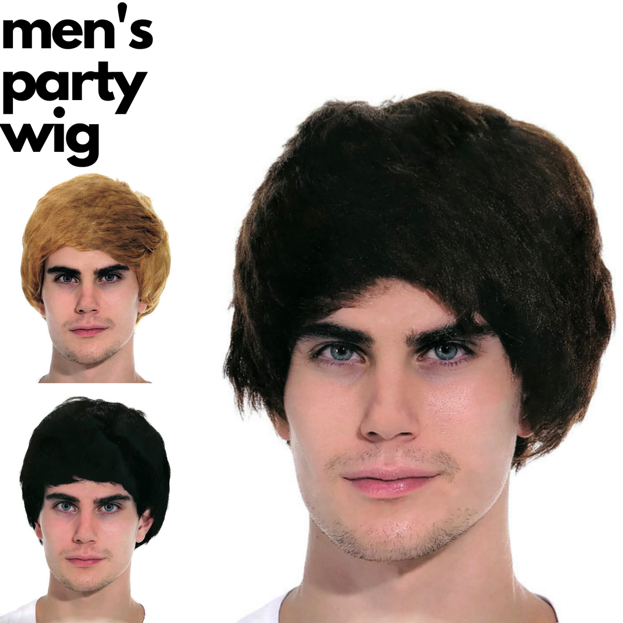 Classic Black Men's Party Wig for Dress-Up and Fancy Events