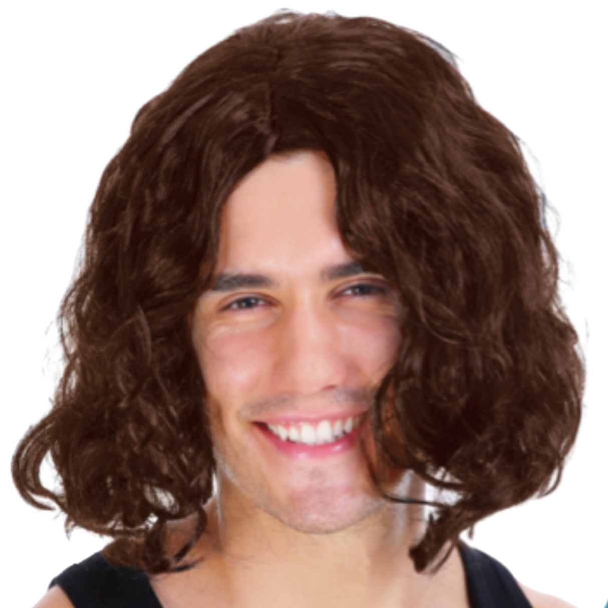 Curly Long Brown Wig for Men's 60s 70s Disco Punk Rock Costume Party