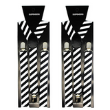 2-Pack Men's Adjustable Clip-On Suspenders - Elastic Formal Wedding Slim Fit - Black & White Striped Design