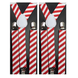 Men's Adjustable Clip-On Suspenders Braces - Red & White Diagonal Stripes - 2 Pack Stretchable Formal Wear