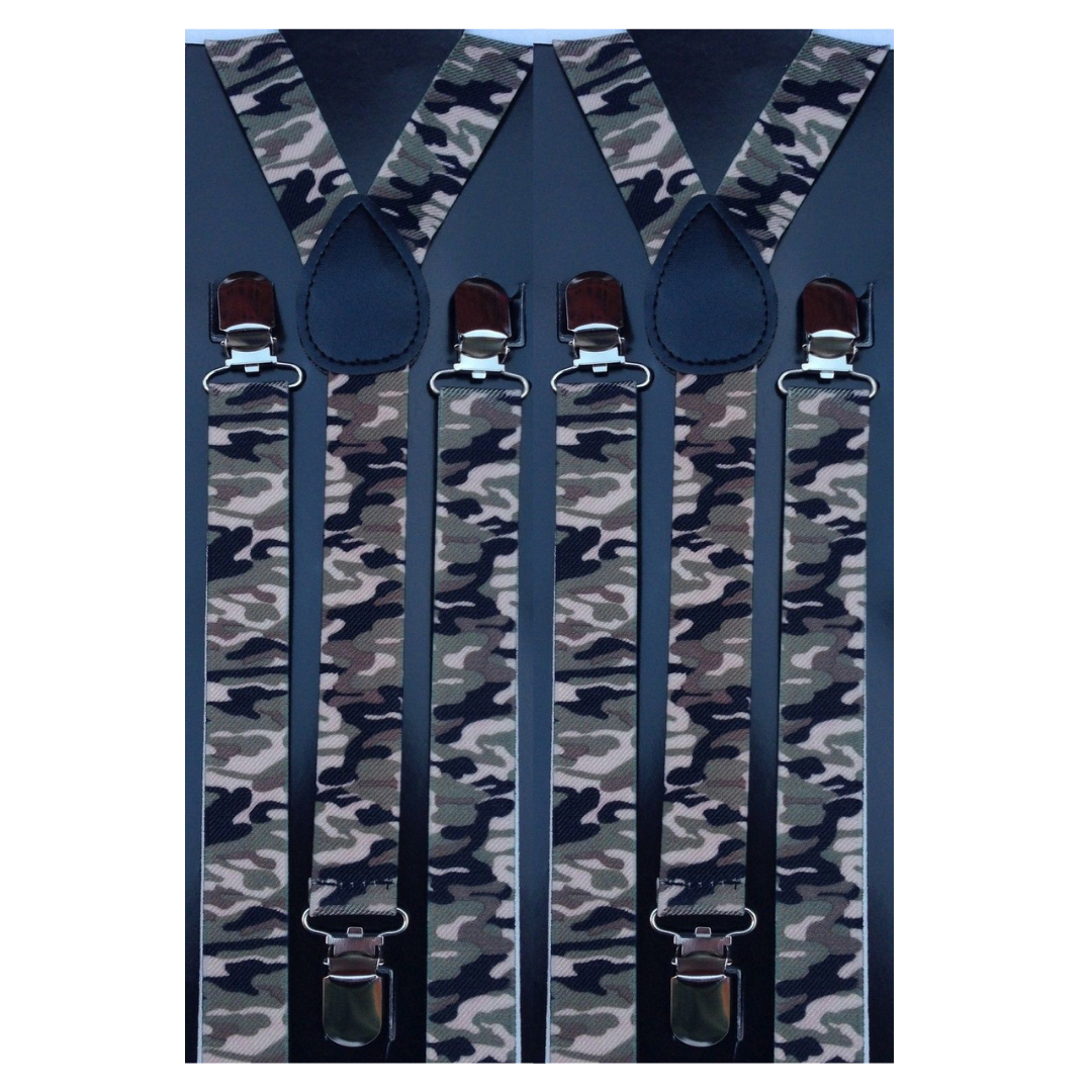 2-Pack Men's Adjustable Elastic Suspenders - Army Camouflage Clip-On Braces for Formal Events