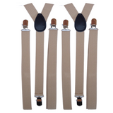 Men's Adjustable Elastic Suspenders Braces 2-Pack - Beige Slim Fit for Weddings & Formal Events