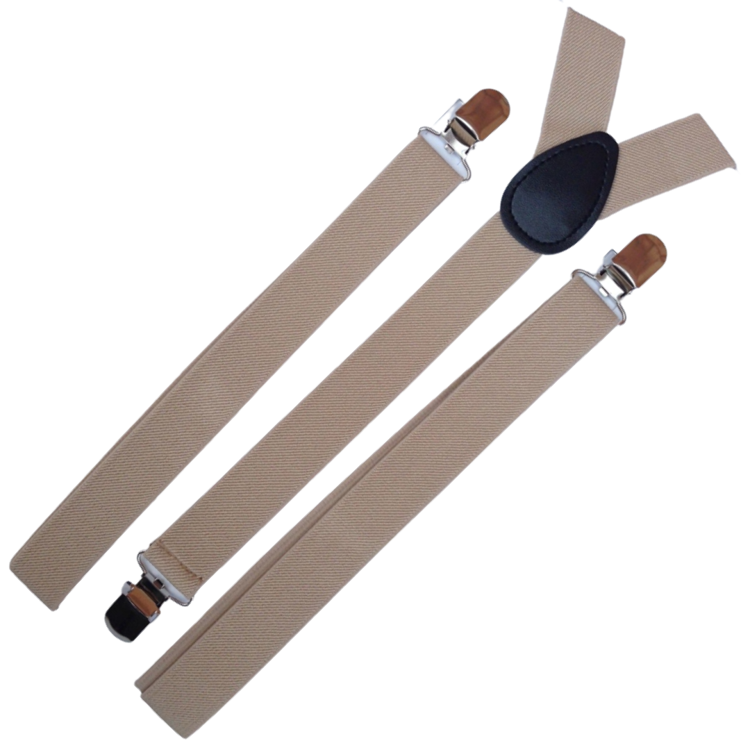 Men's Adjustable Elastic Suspenders Braces 2-Pack - Beige Slim Fit for Weddings & Formal Events