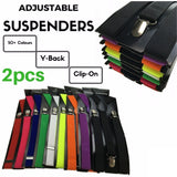 Adjustable 2-Pack Men's Elastic Suspenders with Strong Clips - Black Sequin Formal Wedding Slim Fit