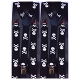 2-Pack Adjustable Black Suspenders with White Skulls - Strong Clip-On Elastic Braces for Formal Events and Weddings