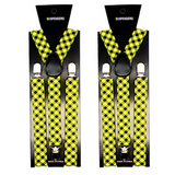 Adjustable 2-Pack Men's Elastic Suspenders Braces - Black & Yellow Check for Formal Events