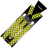 Adjustable 2-Pack Men's Elastic Suspenders Braces - Black & Yellow Check for Formal Events